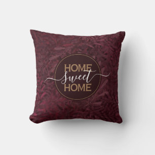 Home Sweet Home Elegant Autumn Botanical Maroon Throw Pillow