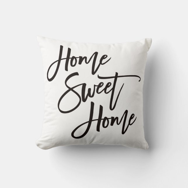 Home Sweet Home Elegant Black Script White Throw Pillow (Front)