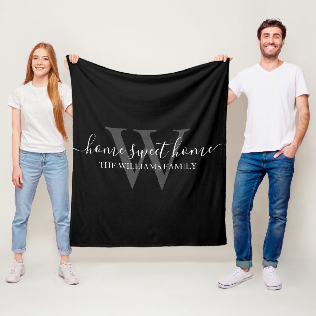 home sweet home,family  black white grey modern  fleece blanket (In Situ)