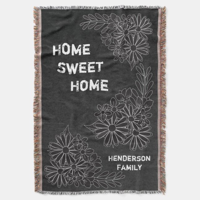 Home Sweet Home Family Chalkboard Styled Throw Blanket (Front Vertical)