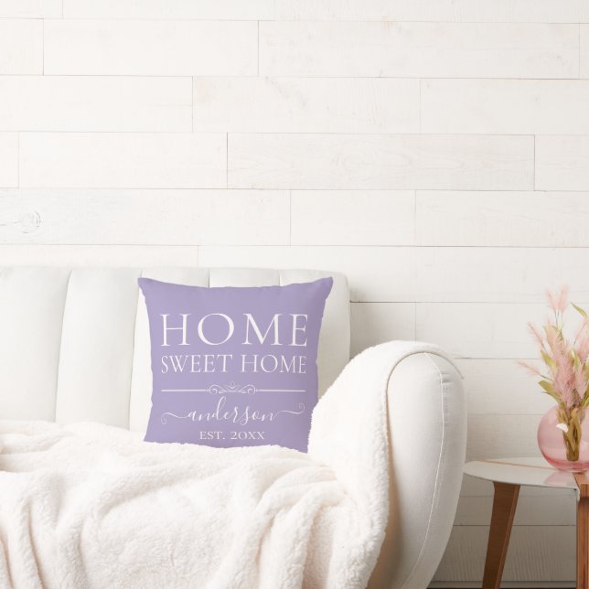Home Sweet Home | Family Name Year Lilac Throw Pillow (Couch)