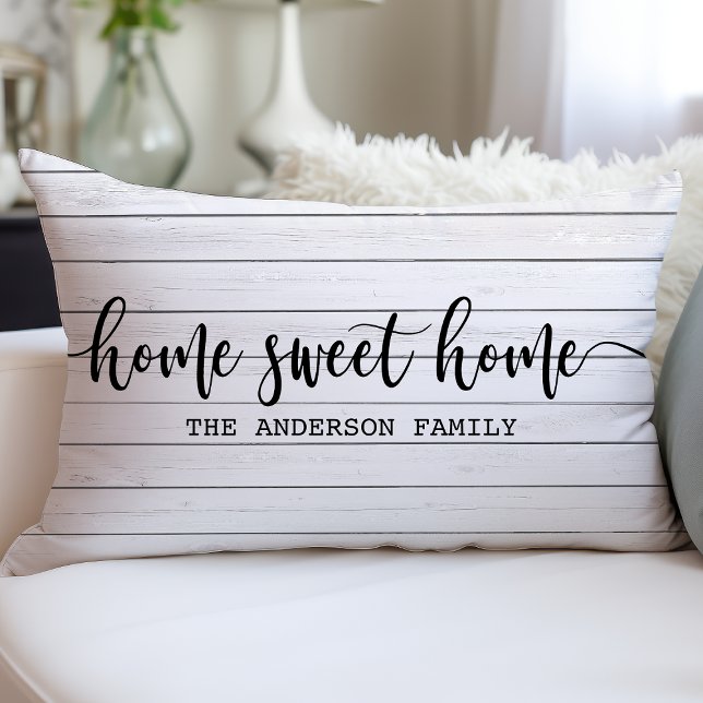 Home Sweet Home Farmhouse Rustic Wood Personalized Lumbar Pillow (Creator Uploaded)