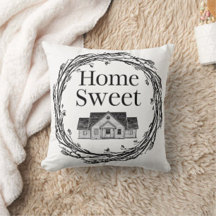Home Sweet Home Farmhouse Rustic Wreath House Thro Throw Pillow