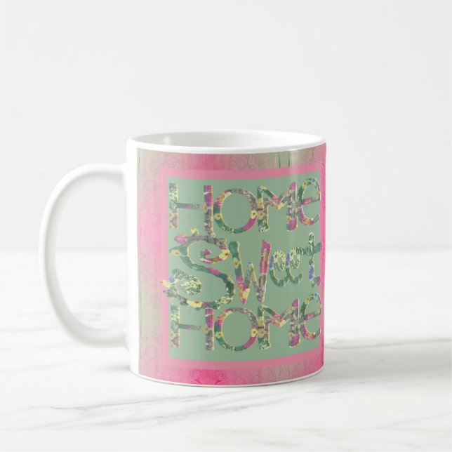 "Home Sweet Home" Floral Font Green Coffee Mug (Left)
