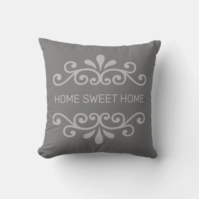Home Sweet Home & Floral Vector on Grey Throw Pillow (Front)