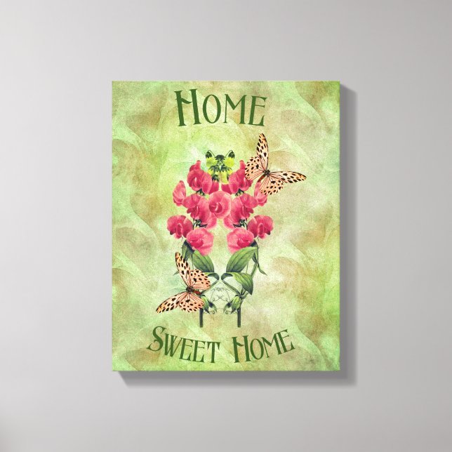 Home Sweet Home Flowers And Butterflies  Canvas Print (Front)