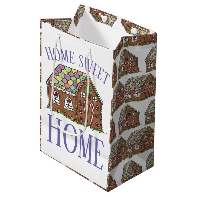 Home Sweet Home Gingerbread House Holiday Medium Gift Bag (Front Angled)