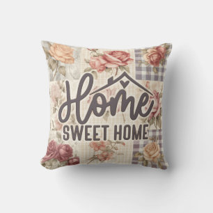 Home Sweet Home Gingham Rose Real Estate Gift Throw Pillow