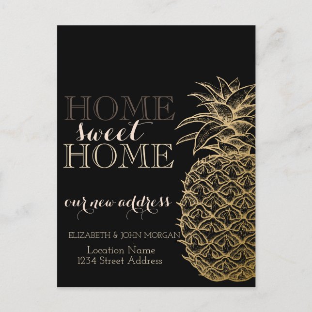 Home Sweet Home,Gold Pineapple,Black New Address Announcement Postcard (Front)