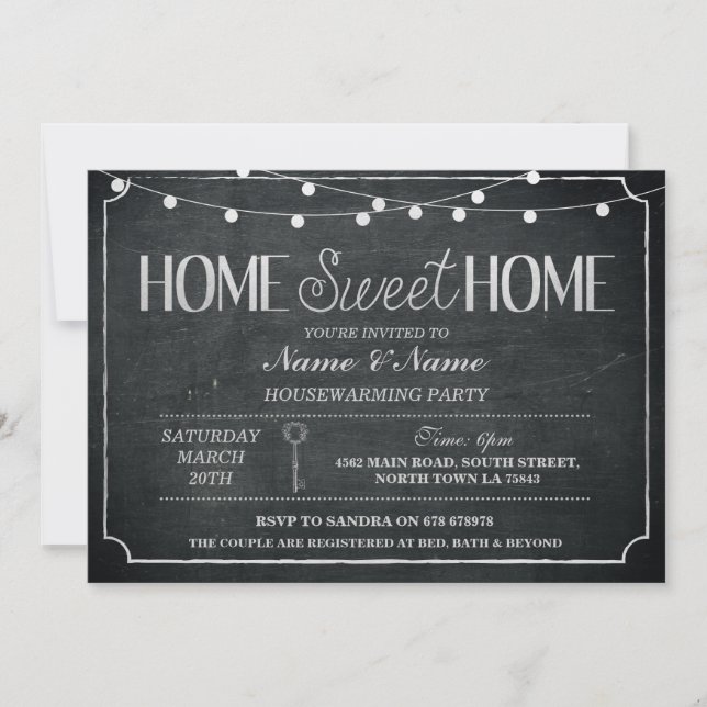 Home Sweet Home Housewarming Black & Silver Invite (Front)