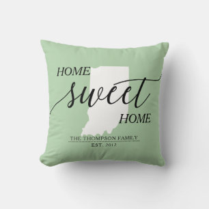 Home Sweet Home IN State Family Name Throw Pillow