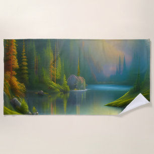 Home Sweet Home in the woods Beach Towel