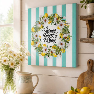 Home Sweet Home Lemon Daisy Wreath Kitchen Canvas Print