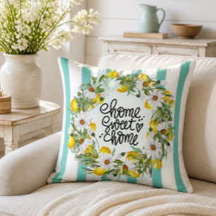 Home Sweet Home Lemon Daisy Wreath Throw Pillow
