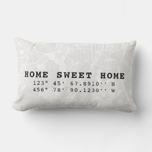 Home Sweet Home   Map & Custom Coordinates Lumbar Pillow