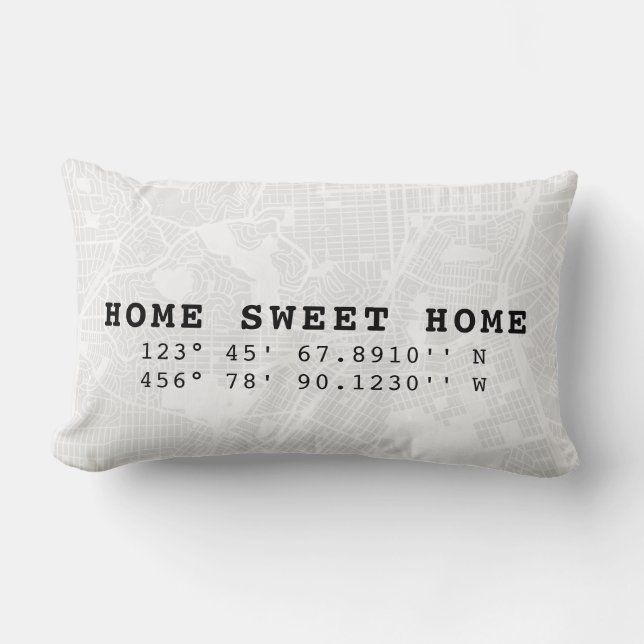 Home Sweet Home | Map & Custom Coordinates Lumbar Pillow (Front)