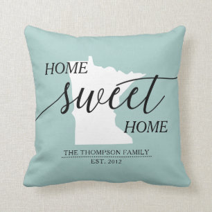 Home Sweet Home MN State Family Name Throw Pillow