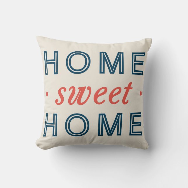 Home Sweet Home Modern Typography Red Navy Blue Throw Pillow (Front)