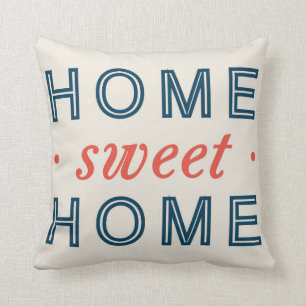 Home Sweet Home Modern Typography Red Navy Blue Throw Pillow