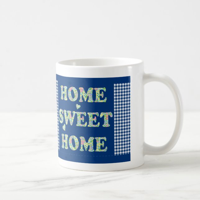 Home Sweet Home Mug : Primroses, Blue Check En vic (Droite)