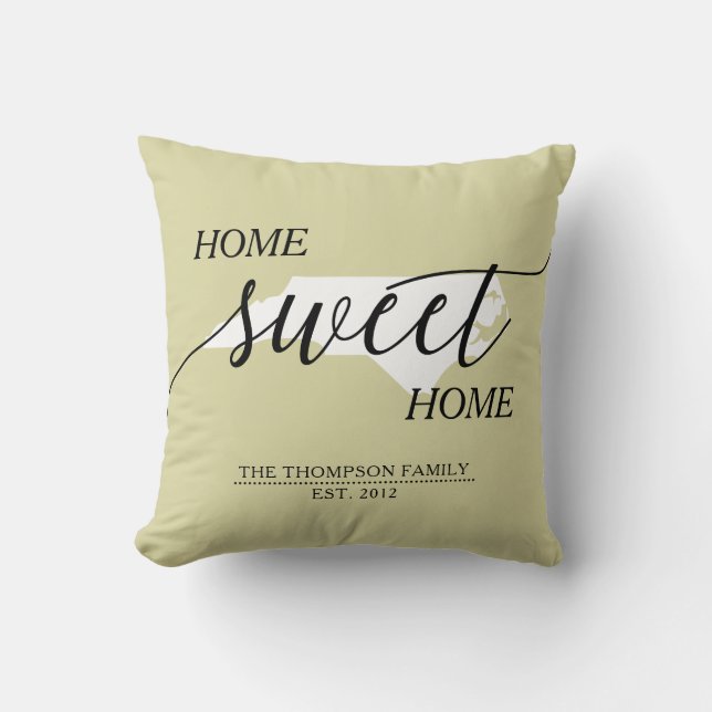 Home Sweet Home NC State Family Name Throw Pillow (Front)