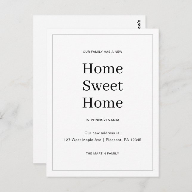 Home Sweet Home New Address Moving Announcement Postcard (Front/Back)