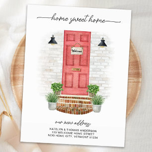 Home Sweet Home New Address Watercolor Red Door Announcement Postcard
