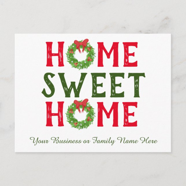 Home Sweet Home Noël Wreath Holiday Carte postale (Devant)