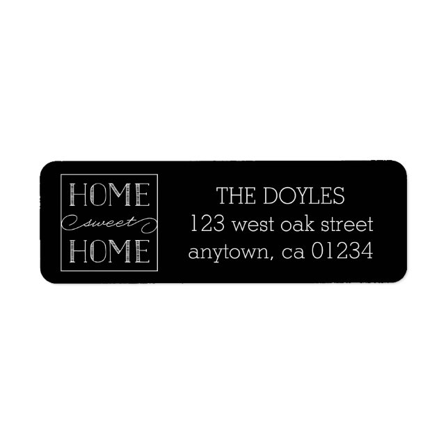Home Sweet Home Noir | Étiquettes d'adresse de ret (Devant)