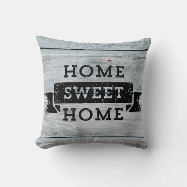 Home Sweet Home Pale Wood Rustic Throw Pillow (Front)