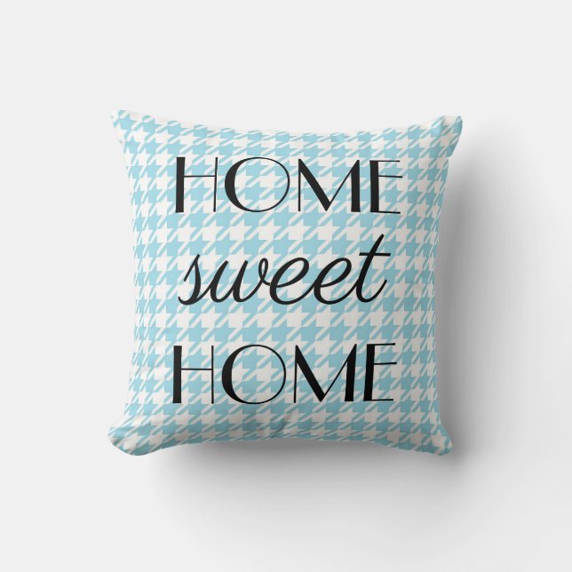 Home Sweet Home Pastel Light Blue Pepita Pattern  Throw Pillow (Front)
