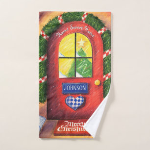 Home Sweet Home Personaazile Christmas Front Door Hand Towel