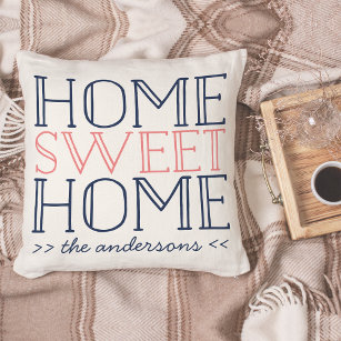 Home Sweet Home Personalized Modern Typography Throw Pillow