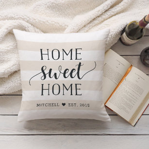 Home Sweet Home Personalized Striped Throw Pillow