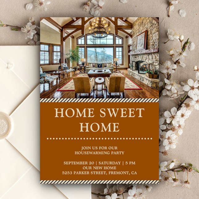 Home Sweet Home Photo Brown Housewarming Party Invitation (Creator Uploaded)