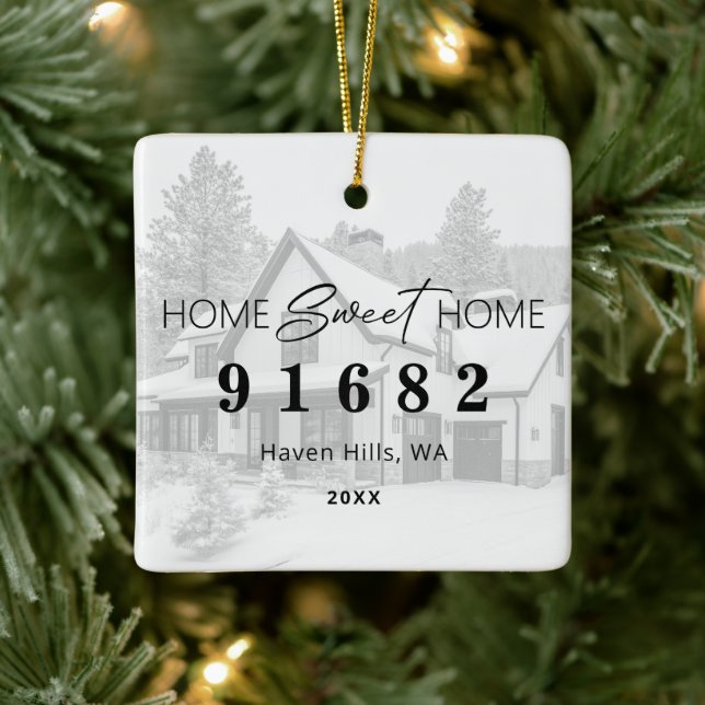 Home Sweet Home Photo Zip Code Ceramic Ornament (Tree)