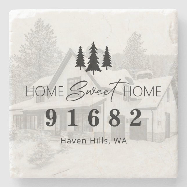 Home Sweet Home Photo Zip Code Stone Coaster (Front)