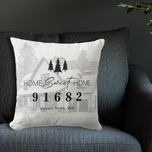Home Sweet Home Photo Zip Code Throw Pillow