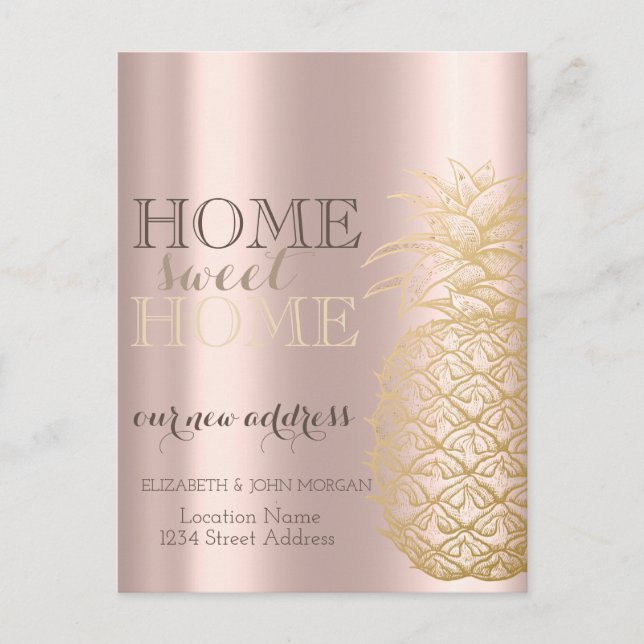 Home Sweet Home,Pineapple,Rose Gold New Address  Announcement Postcard (Front)