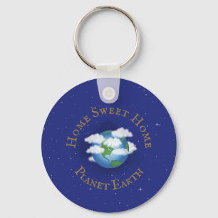 "Home Sweet Home Planet Earth" Whimsical Astronomy Keychain