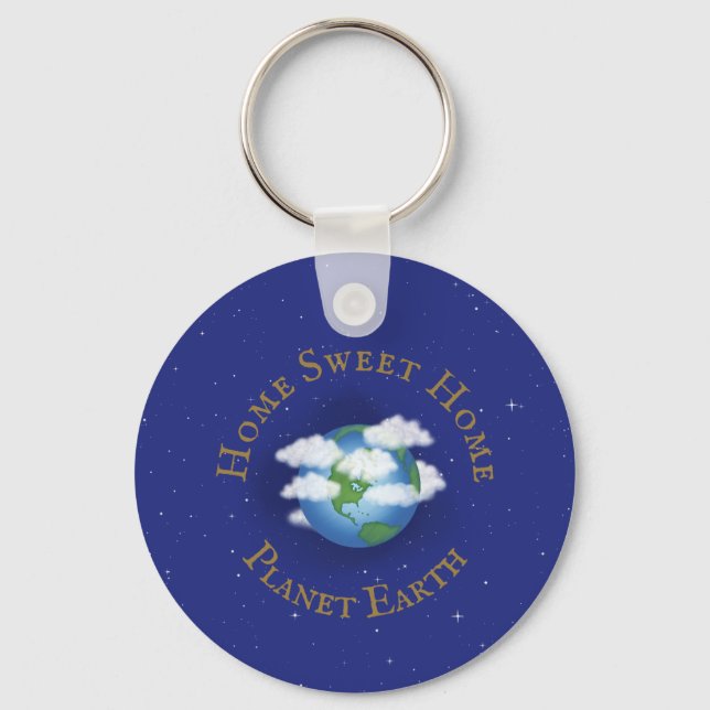 "Home Sweet Home Planet Earth" Whimsical Astronomy Keychain (Front)