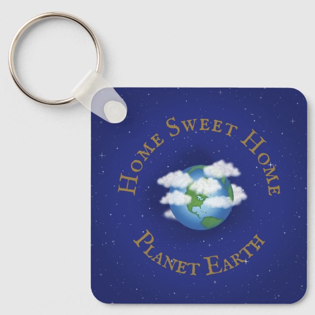"Home Sweet Home Planet Earth" Whimsical Astronomy Keychain (Front)