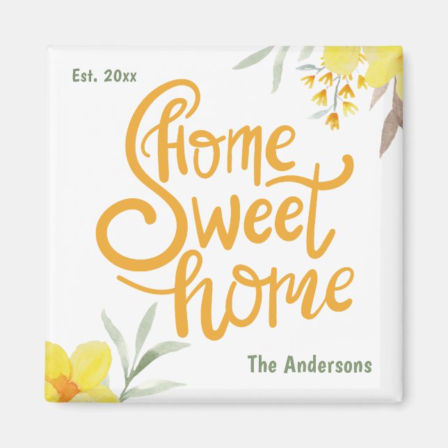 Home Sweet Home Pretty Yellow Flowers Personalized Magnet (Front)