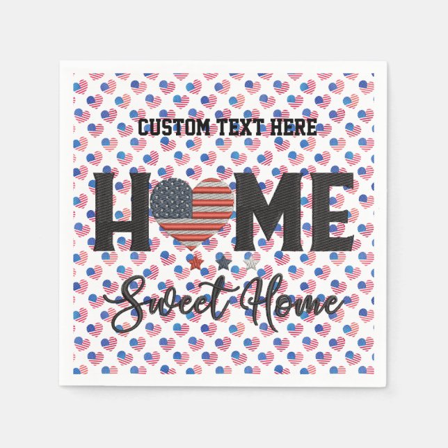 Home Sweet Home Quote American Flag Heart USA Napkin (Front)