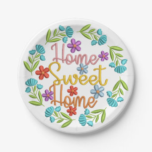 Home Sweet Home Quote Beautiful Color Flowers Paper Plate