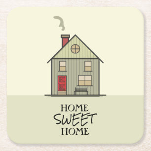Home Sweet Home Quote Cute Housewarming House Square Paper Coaster