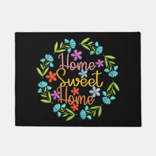 Home Sweet Home Quote Flower Wreath Colourful Doormat
