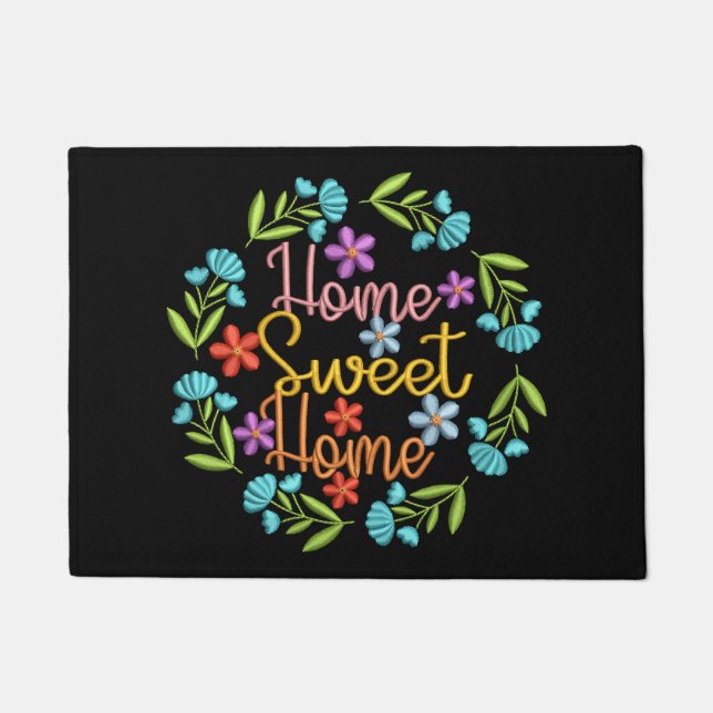 Home Sweet Home Quote Flower Wreath Colourful Doormat (Front)
