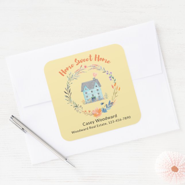 Home Sweet Home Real Estate Welcome New Homeowner  Square Sticker (Envelope)
