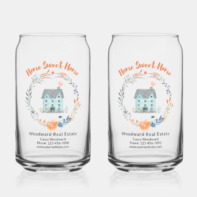 Home Sweet Home Realtor Client Modern Classy Soda  Can Glass (Front)